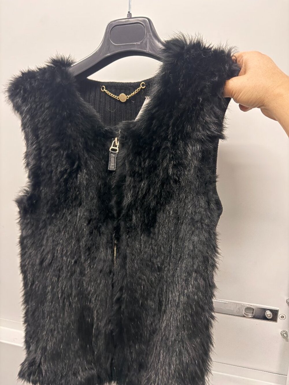 Black Rabbit Fur Sweater Vest, Rene Lezard